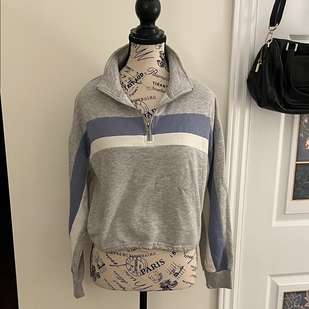 💗Stylish Gray and Blue Women's Quarter-Zip Sweatshirt